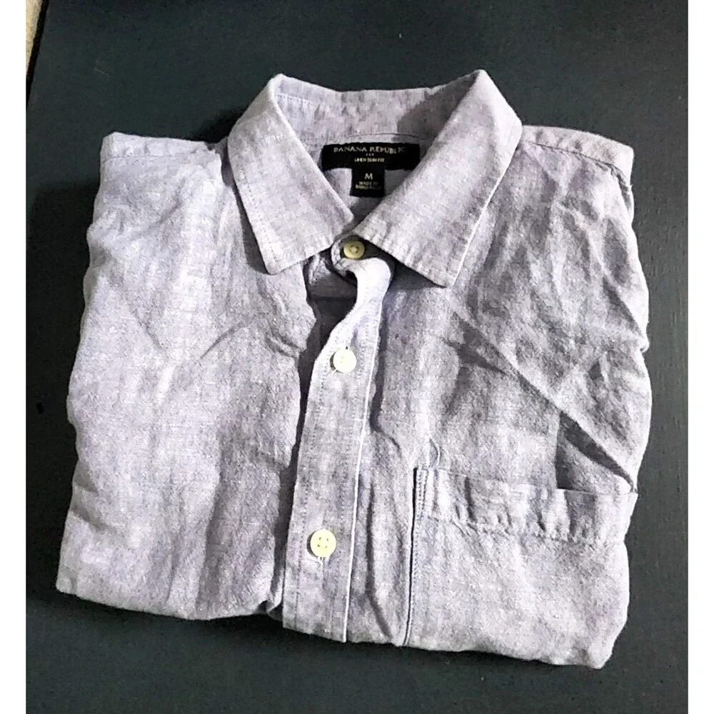 Banana Republic Linen Slim Fit Button Up Short Sleeve Men's Shirt Size M